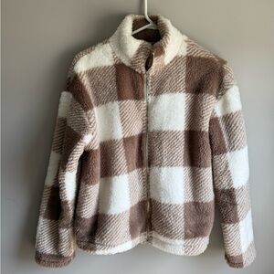 Plaid Sherpa Zip-Up Jacket